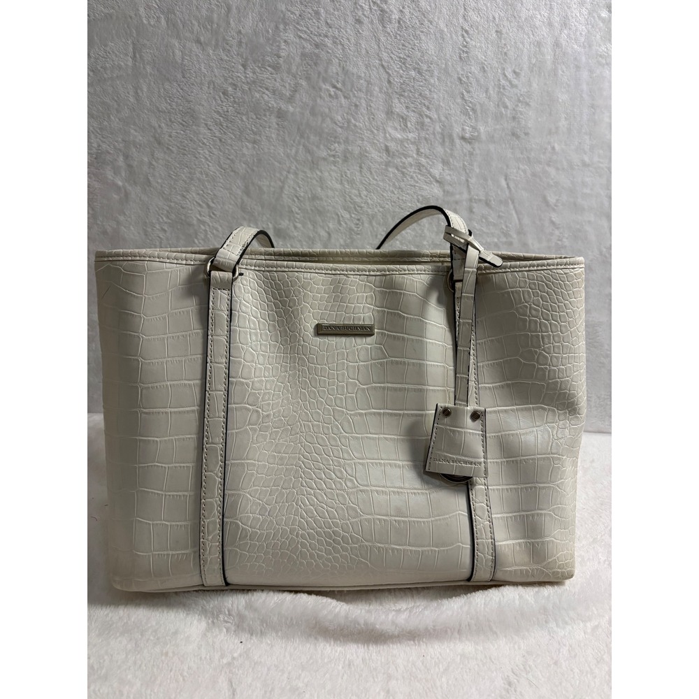 Dana Buchman Off White Crocodile Embossed Tote Bag Shoulder Purse Work Bag